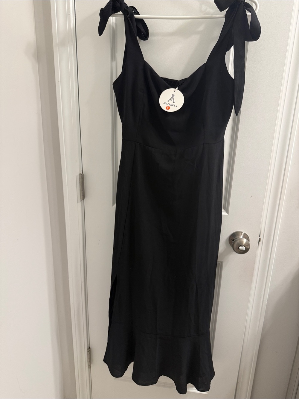 Black Tie-Shoulder Midi Dress with Flared Hem - Picture 1 of 1